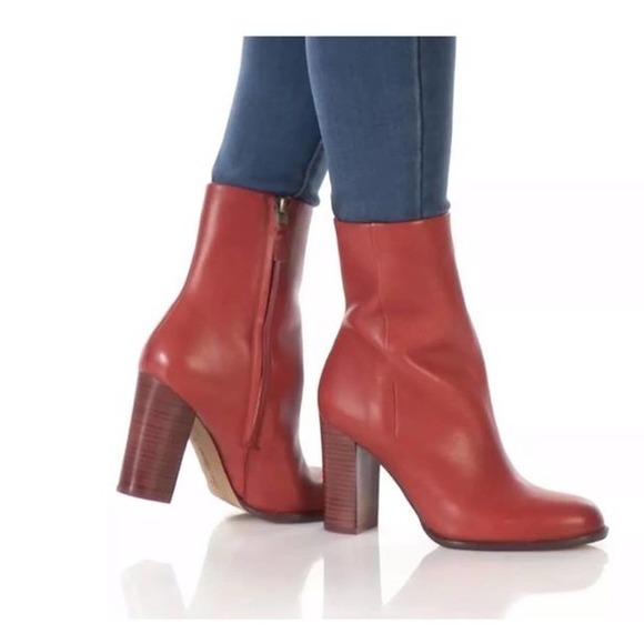 Sam Edelman Leather Ankle Boot Cognac Booties Heel RETRO 70'S RED BROWN ZIP WOOD - Picture 9 of 11
